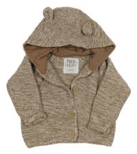 Hnědo-bílý melírovaný propínací svetr s kapucí F&F