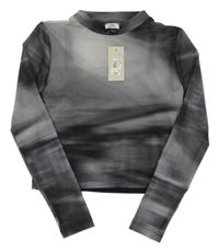 Nové - Šedo-tmavošedá vzorovaná síťovaná halenka se všitým topem River Island