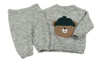 2set - Šedý melírovaný vlněný svetr s medvídkem + kalhoty Primark