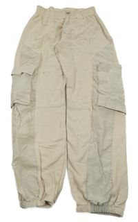 Béžové teplákovo/šusťákové cargo cuff nohavice Zara