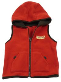 Červeno-hnedá fleecová vesta s psíkom a kapucňou