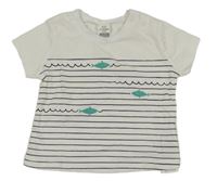 Bílo-černé proužkované tričko s rybkami LC Waikiki 