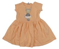 Broskvové bavlnené šaty so zajačikom Dopodopo