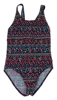 Tmavomodré vzorované jednodílné plavky 