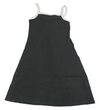 Tmavosivé rebrované šaty s bílými ramínky H&M