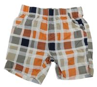 Béžovo-oranžovo-tmavomodré kockované plátenné kraťasy Topolino
