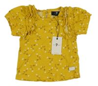 Nové - Okrová květovaná halenka s volánky 