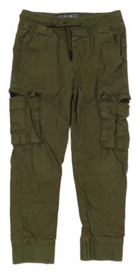 Olivové plátěné cargo cuff kalhoty Denim Co. 