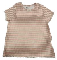 Ružovo-biele pruhované rebrované tričko H&M
