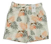 Nové - Bílé plátěné kraťasy s listy Primark