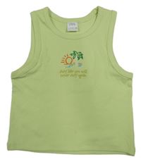 Svetlozelený rebrovaný crop top s výšivkou Zara