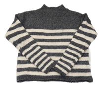 Sivo-smotanový pruhovaný oversize sveter Primark