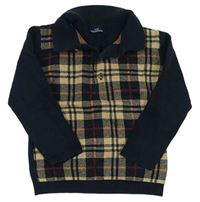 Béžovo-čierno-tmavooranžovo/tmavomodrý kockovaný sveter s golierikom Next