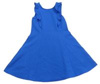 Cobaltovoě modré vzorované šaty s volánikmi M&S