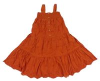 Tehlové melírované letné šaty s madeirou Tu