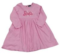 Ružové rebrované šaty s logom a srdiečkami zn. Barbie