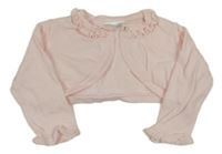 Světlerůžové propínací svetrové bolérko s volánikmi BABY BOUTIQUE