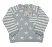 Nové - sivo-biely sveter s hviezdičkami a pruh Bonjour Bébé