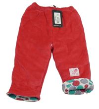 Nové - červené zamatové zateplené tepláky s kvietkami SALMA'S