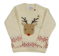 Smotanový sveter so sobom a vzorom F&F