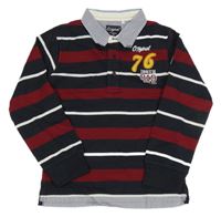 Nové - tmavomodro-vínovo-bílé pruhované mikinotriko s číslom a všitou košilí STOP+GO