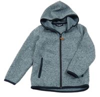 Modrá melírovaná pletená propínací mikina s kapucí H&M