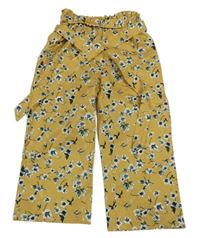 Okrové paper bag nohavice s kvietkami a opaskom