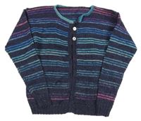 Tmavomodro-farebný pruhovaný melírovaný pletený prepínaci sveter