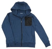 Tmavomodrá propínací teplá mikina s nášivkou a kapucí Nutmeg