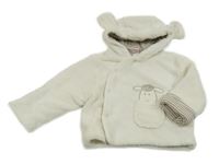 Smetanový plyšový zateplený kabátek s ovečkou a kapucí s oušky 