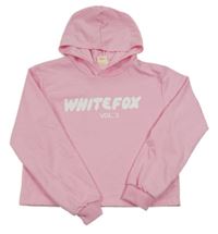 Svetloružová crop mikina s nápismi a kapucňou