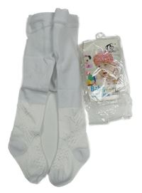 Nové - Bílé punčocháče se srdíčky a vzorem