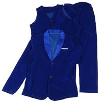 3Set - Safírové semišové sako + kalhoty + vesta