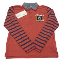 Nové - rezavo-tmavomodré mikinotriko s erbem a pruhmi a golierikom name it.