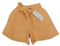 Nové - světleoranžové mušelínové paper bag kraťasy s páskem George