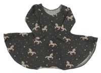 Tmavosivé melírované teplákové šaty s jednorožcami