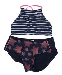 Tmavomodro-biele pruhované dvoudílné plavky s hviezdičkami YIGGA