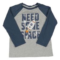 Šedo-tmavomodré melírované triko s raketou a nápisy