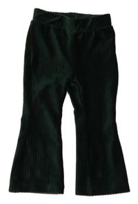 Tmavosmaragdové žebrované flare plyšové kalhoty 