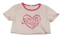 Svetloružová -tmavoružové crop tričko so srdiečkom s nápisom SHEIN