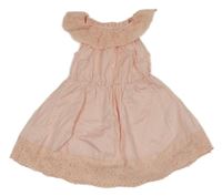 Světlebroskvové plátenné šaty s madeirou a volánikom lupúilu