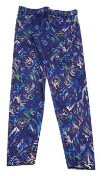 Tmavofialovo-barevné vzorované sportovní legíny s logy USA pro