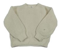 Smotanový rebrovaný žinylkový oversize sveter H&M