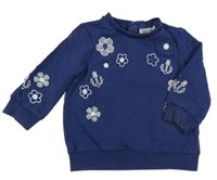 Tmavomodrá mikina s kvetmi a kotvami ORIGINAL MARINES