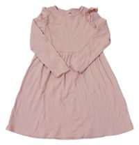 Pudrové rebrované šaty s volánikmi H&M