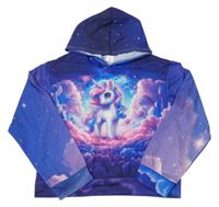 Tmavomodro/fialovo-růžovo-azurová mikina s jednorožcem/pony a kapucí 