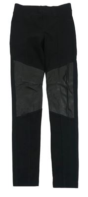 Černé tregíny riflového vzhledu s koženkou H&M
