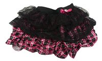 Fuchsiovo-čierno-vínová kockovaná sukňa s tylem a mašlou s lebkou - Monster High