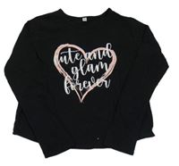 Čierne tričko so srdcem a nápisom s kamienkami