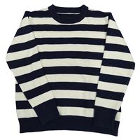 Tmavomodro-svetlobéžový pruhovaný vlnený sveter